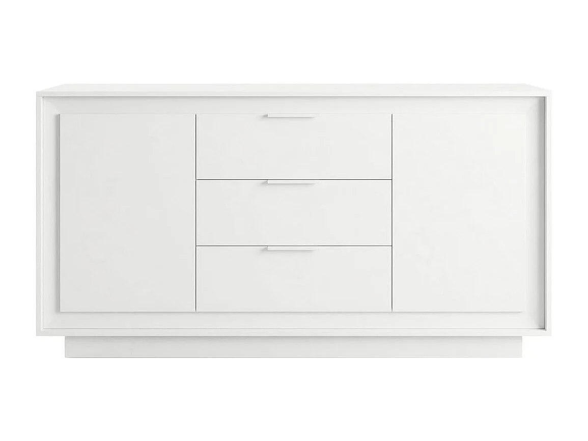 Buffet 2 portes 3 tiroirs blanc laqué piètement socle - AZONTO