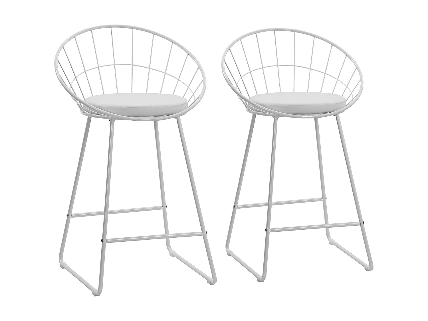 Lot de 2 tabourets de bar 65cm en métal blanc et coussin blanc ALEX - HAPPY GARDEN