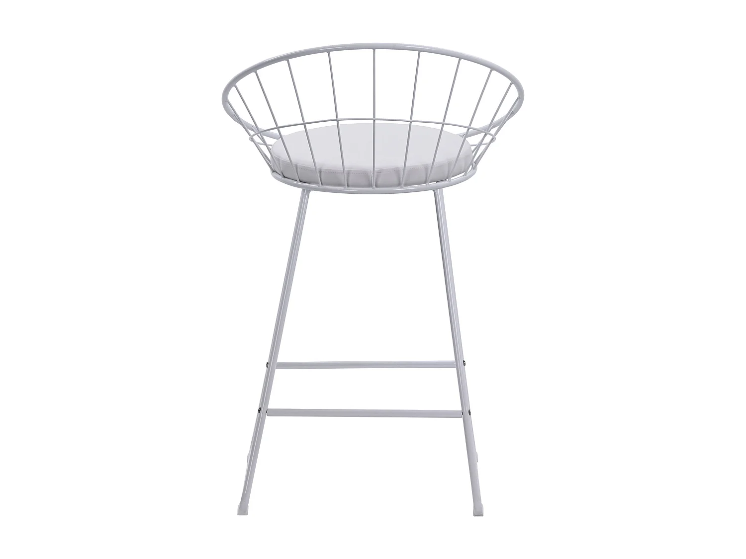 Lot de 2 tabourets de bar 65cm en métal blanc et coussin blanc ALEX - HAPPY GARDEN