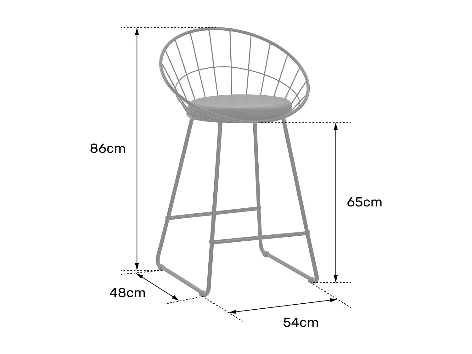 Lot de 2 tabourets de bar 65cm en métal blanc et coussin blanc ALEX - HAPPY GARDEN