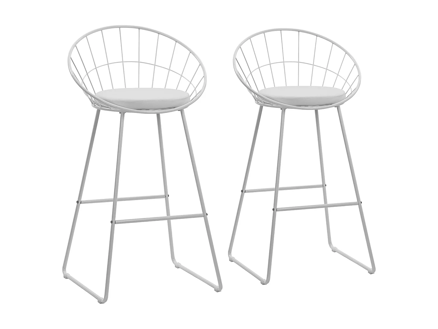 Lot de 2 tabourets de bar 75cm en métal blanc et coussin blanc ALEX - HAPPY GARDEN