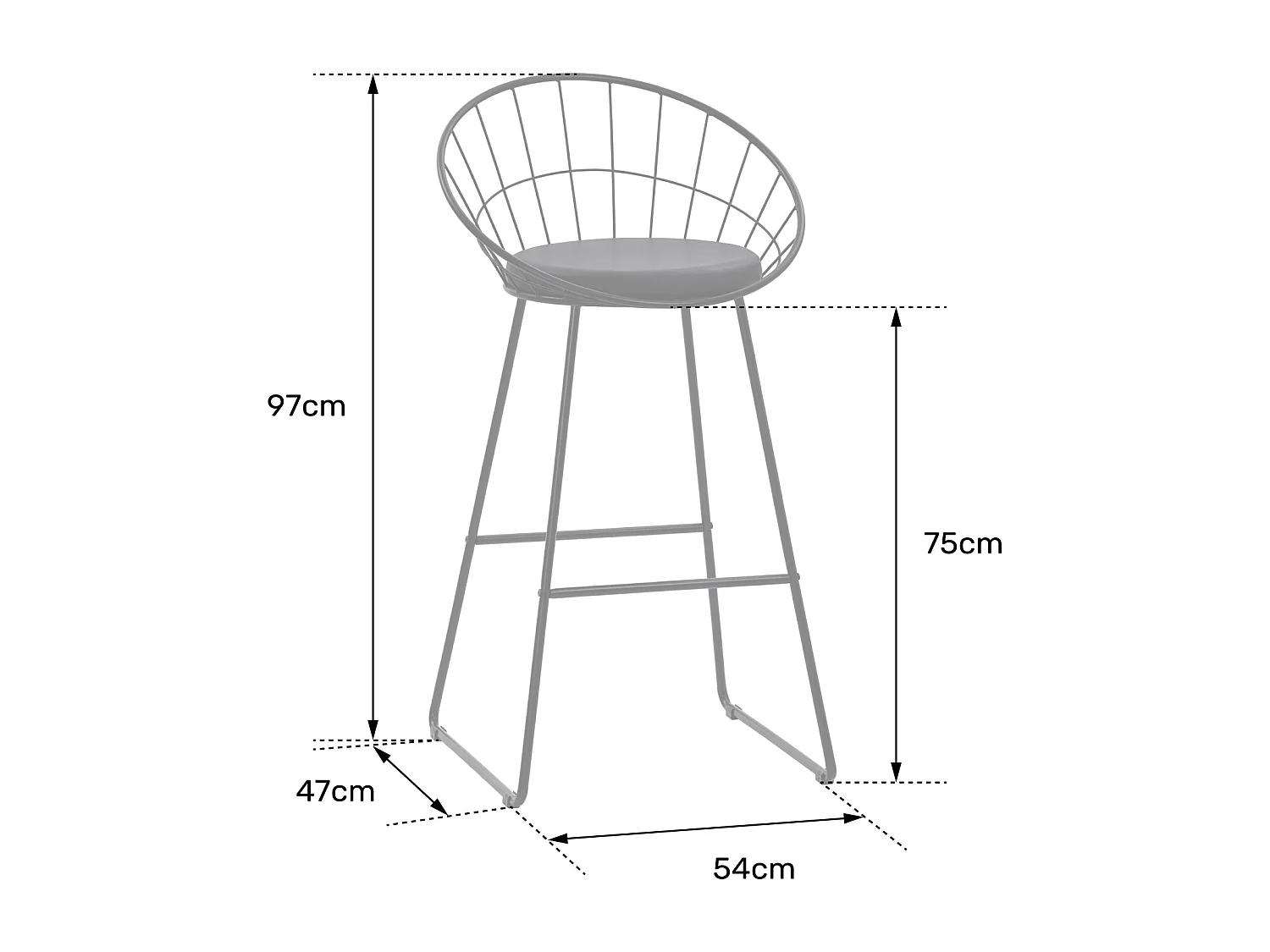 Lot de 2 tabourets de bar 75cm en métal blanc et coussin blanc ALEX - HAPPY GARDEN