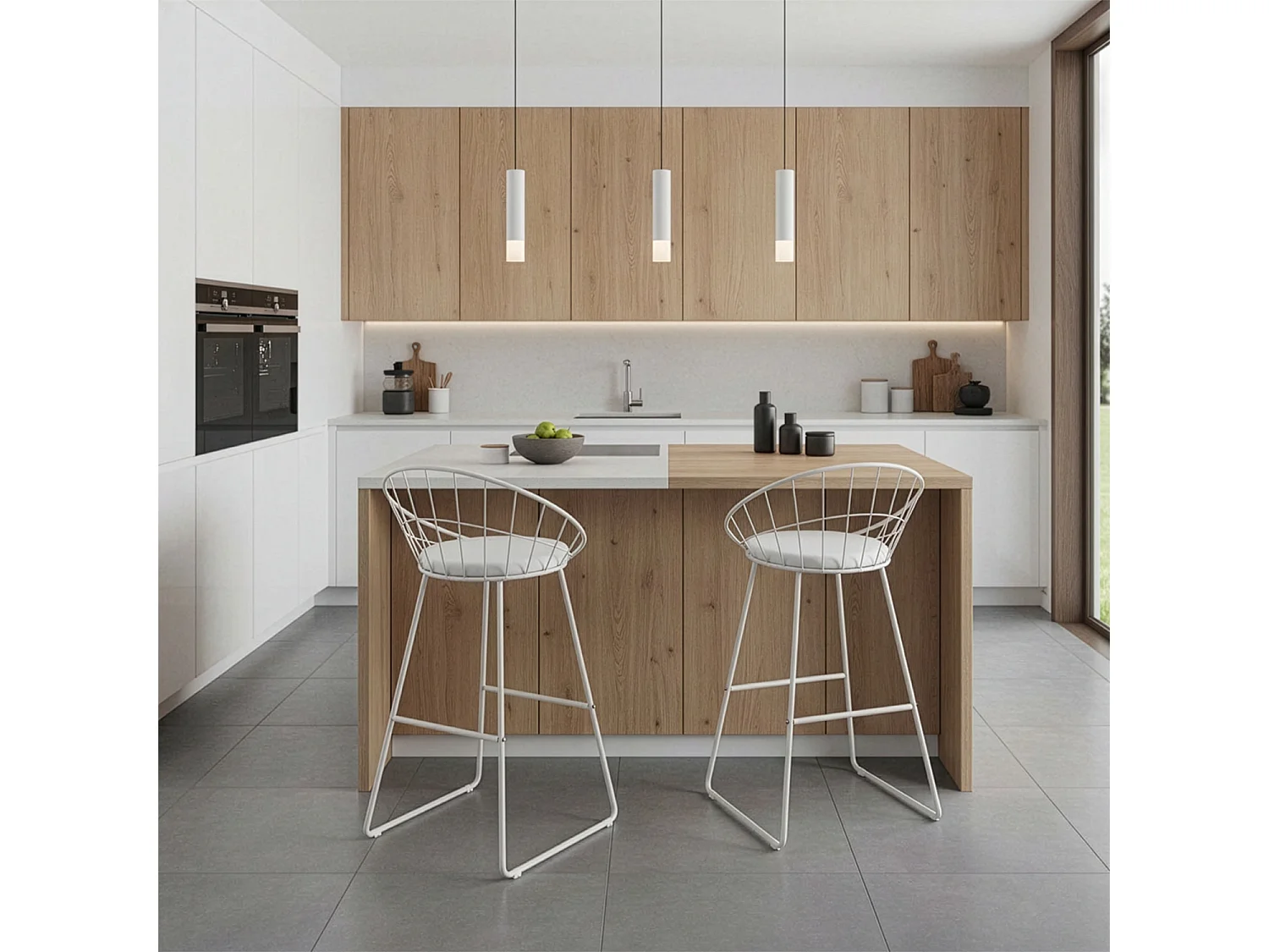 Lot de 2 tabourets de bar 75cm en métal blanc et coussin blanc ALEX - HAPPY GARDEN