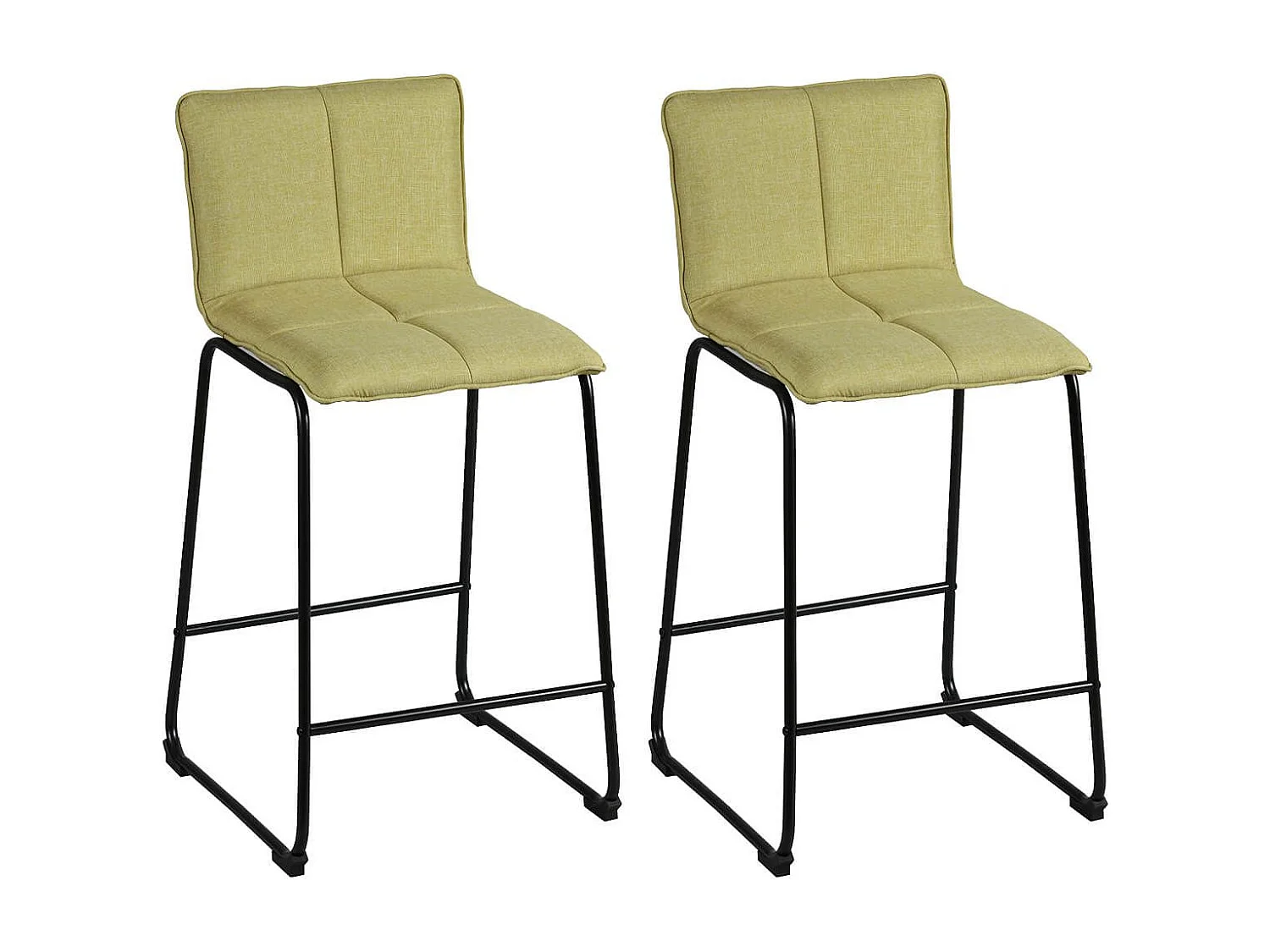 Lot de 2 tabourets de bar assise matelassée et tissu polyester vert piètement métal - ANSON