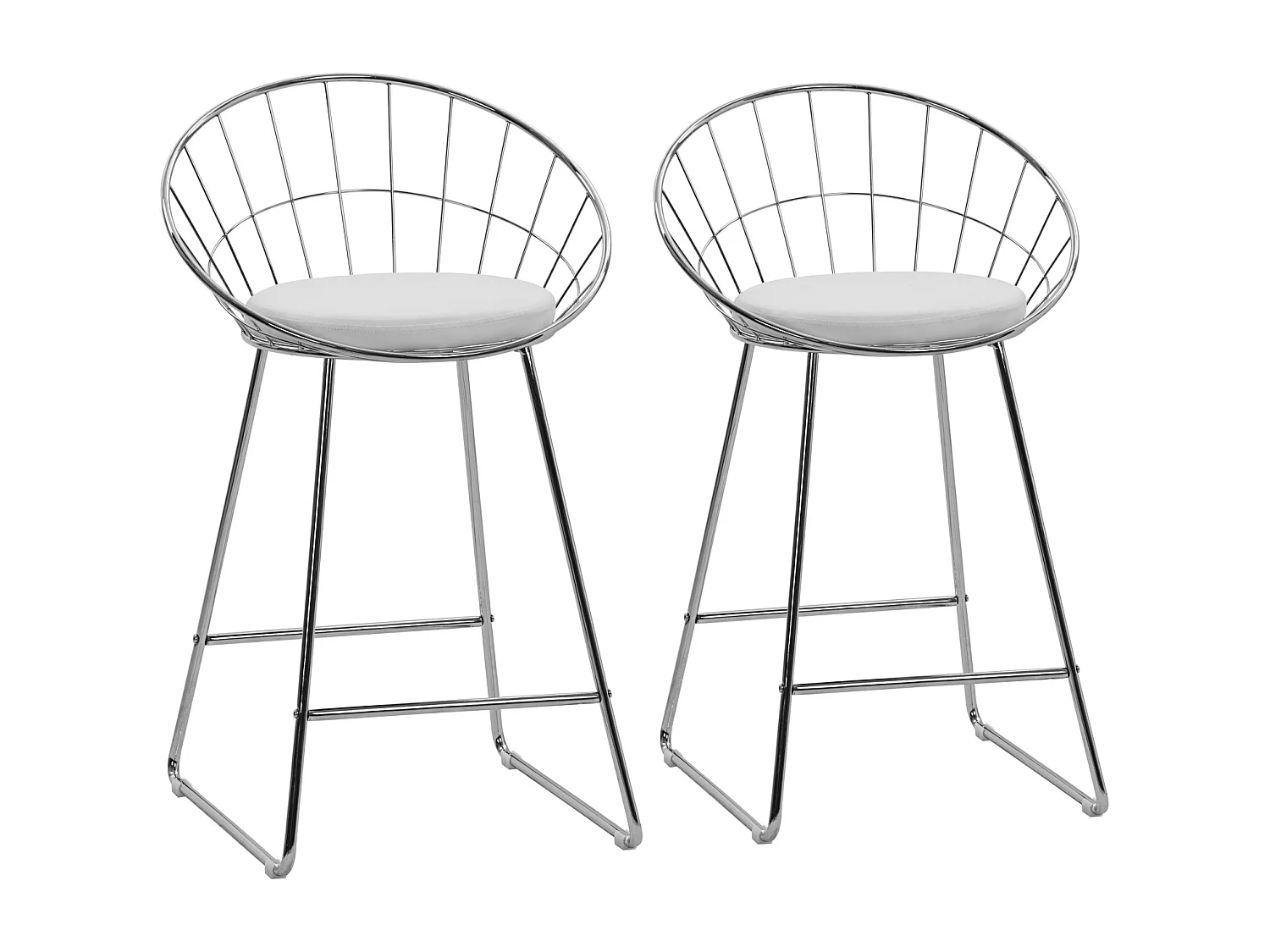 Lot de 2 tabourets de bar 65cm en métal chromé et coussin blanc ALEX - HAPPY GARDEN