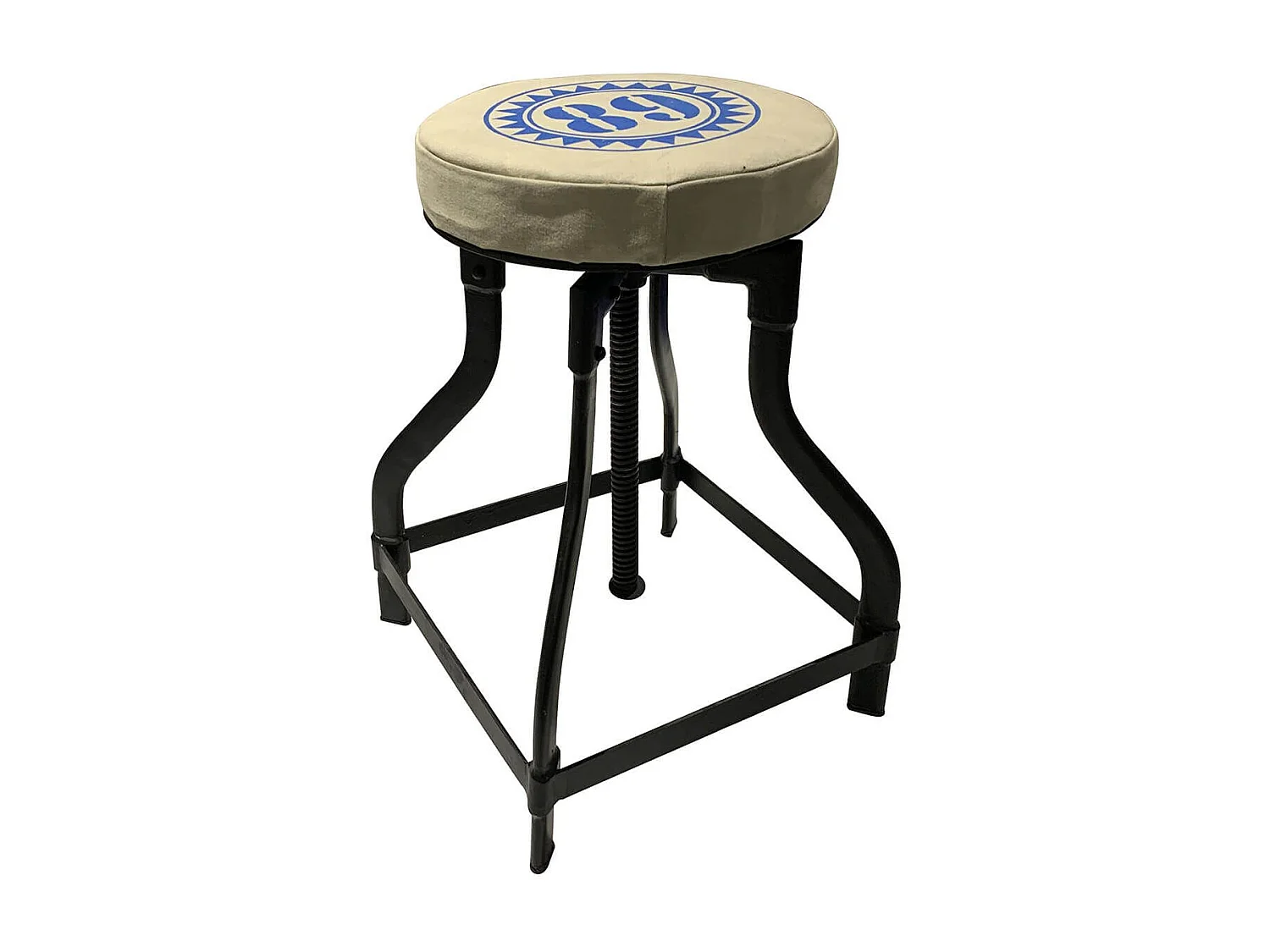 Tabouret atelier vintage à crémaillère en métal assise toile imprimée - SOLAL