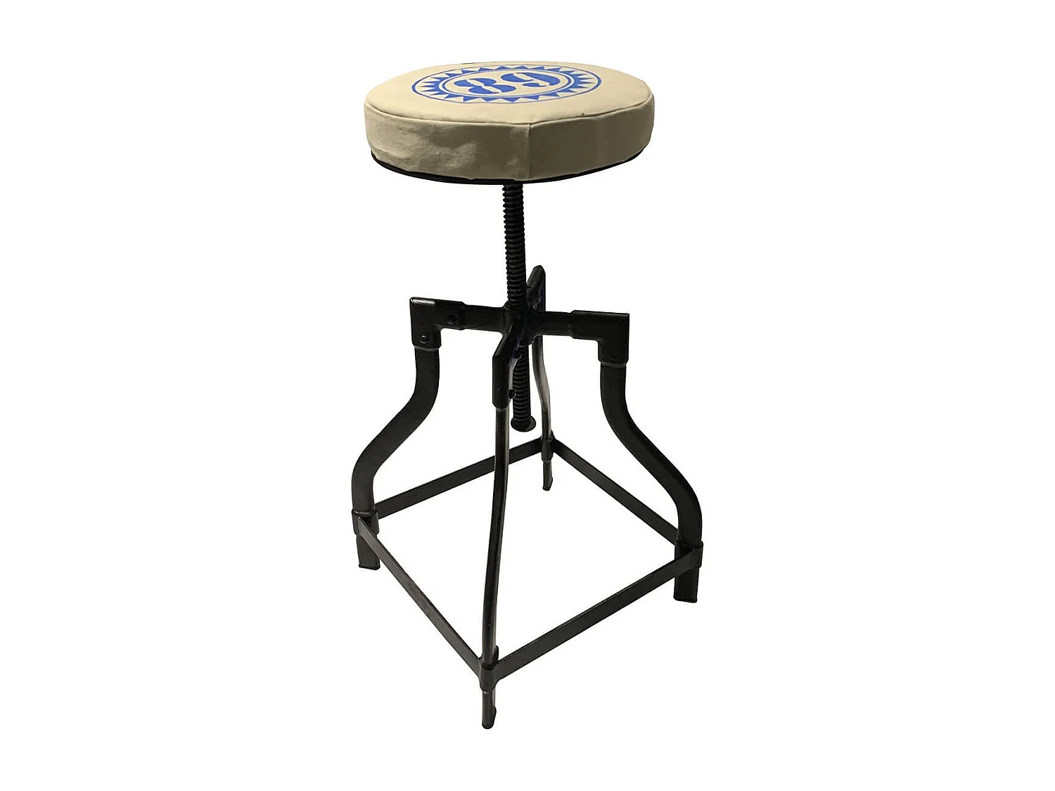 Tabouret atelier vintage à crémaillère en métal assise toile imprimée - SOLAL