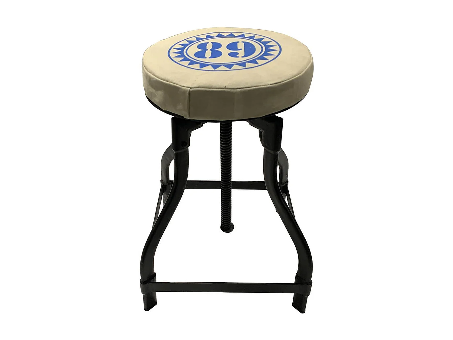 Tabouret atelier vintage à crémaillère en métal assise toile imprimée - SOLAL