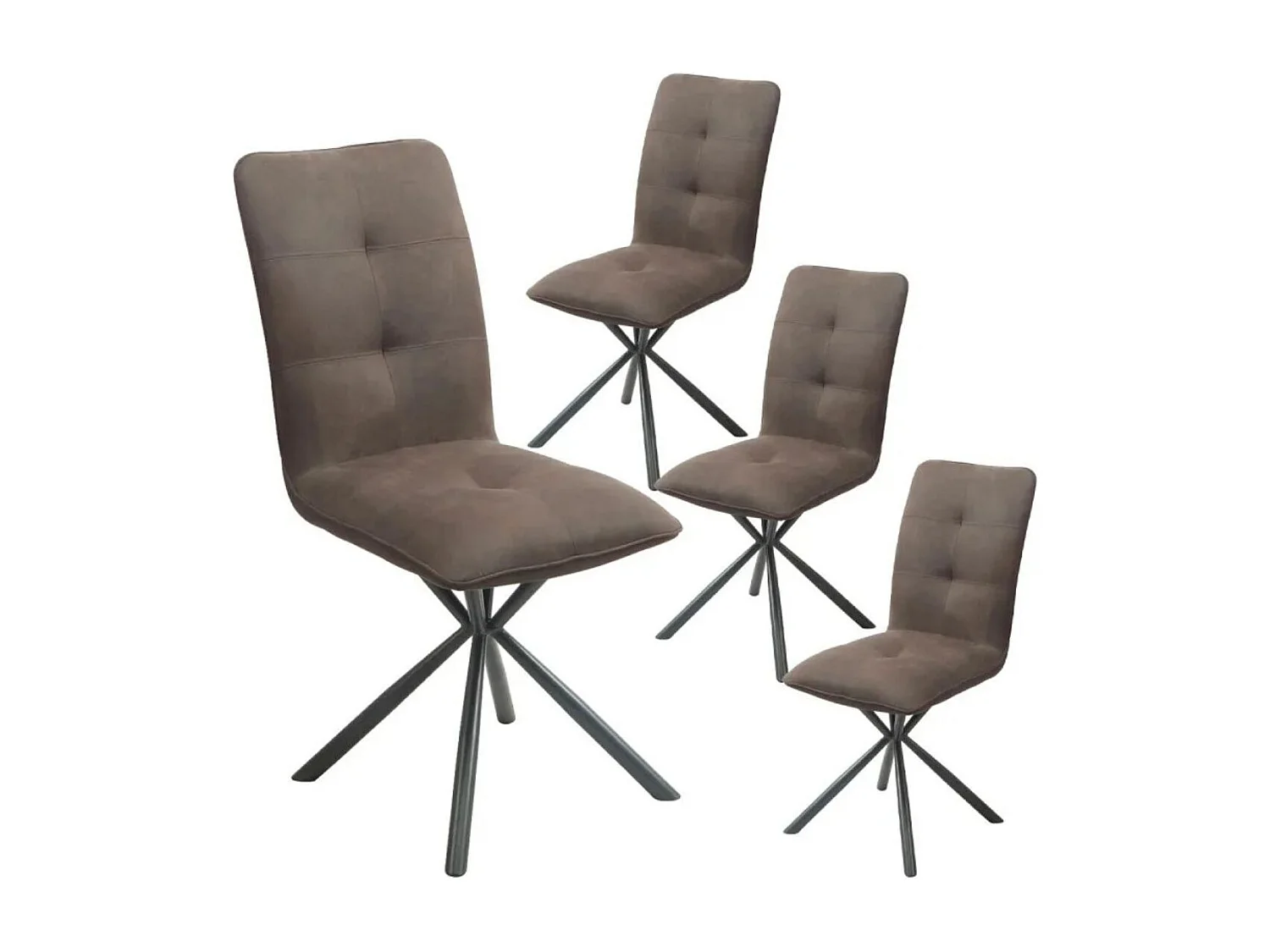 Lot de 4 Chaises matelassées tissu marron effet peau de pêche piètement étoile en métal - CLOTAIRE