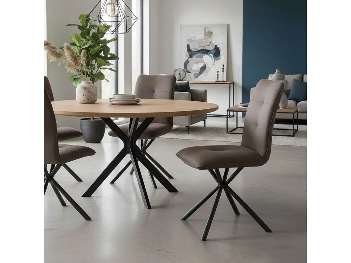 Lot de 4 Chaises matelassées tissu marron effet peau de pêche piètement étoile en métal - CLOTAIRE