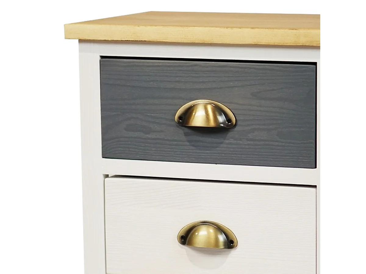 Meuble de Rangement 3 Tiroirs en Pin Teinté Gris et Blanc Plateau Naturel - PATTY