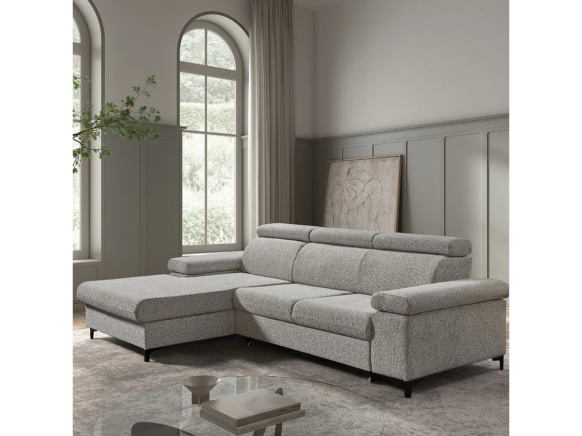 Canapé Méridienne Gauche 3 Places Convertible Tissu chenillé Gris chiné - MARCEAU