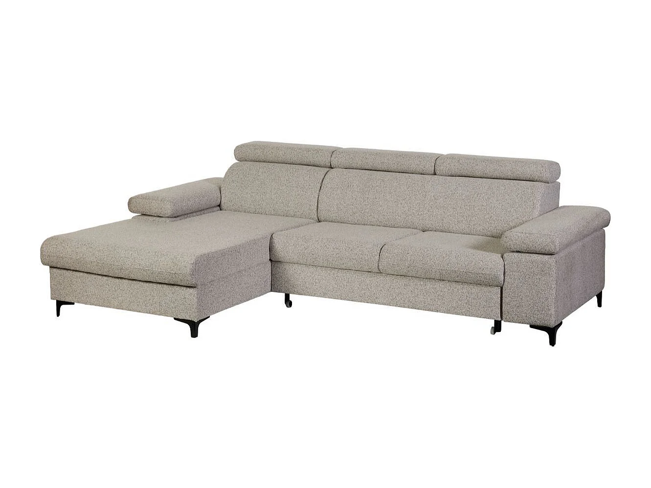 Canapé Méridienne Gauche 3 Places Convertible Tissu chenillé Gris chiné - MARCEAU