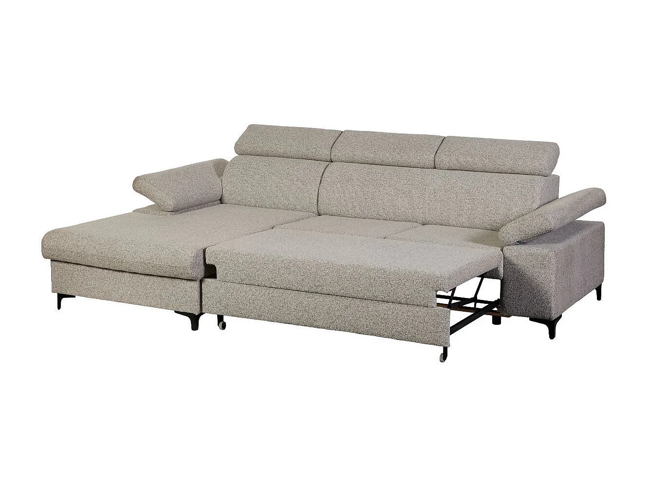 Canapé Méridienne Gauche 3 Places Convertible Tissu chenillé Gris chiné - MARCEAU