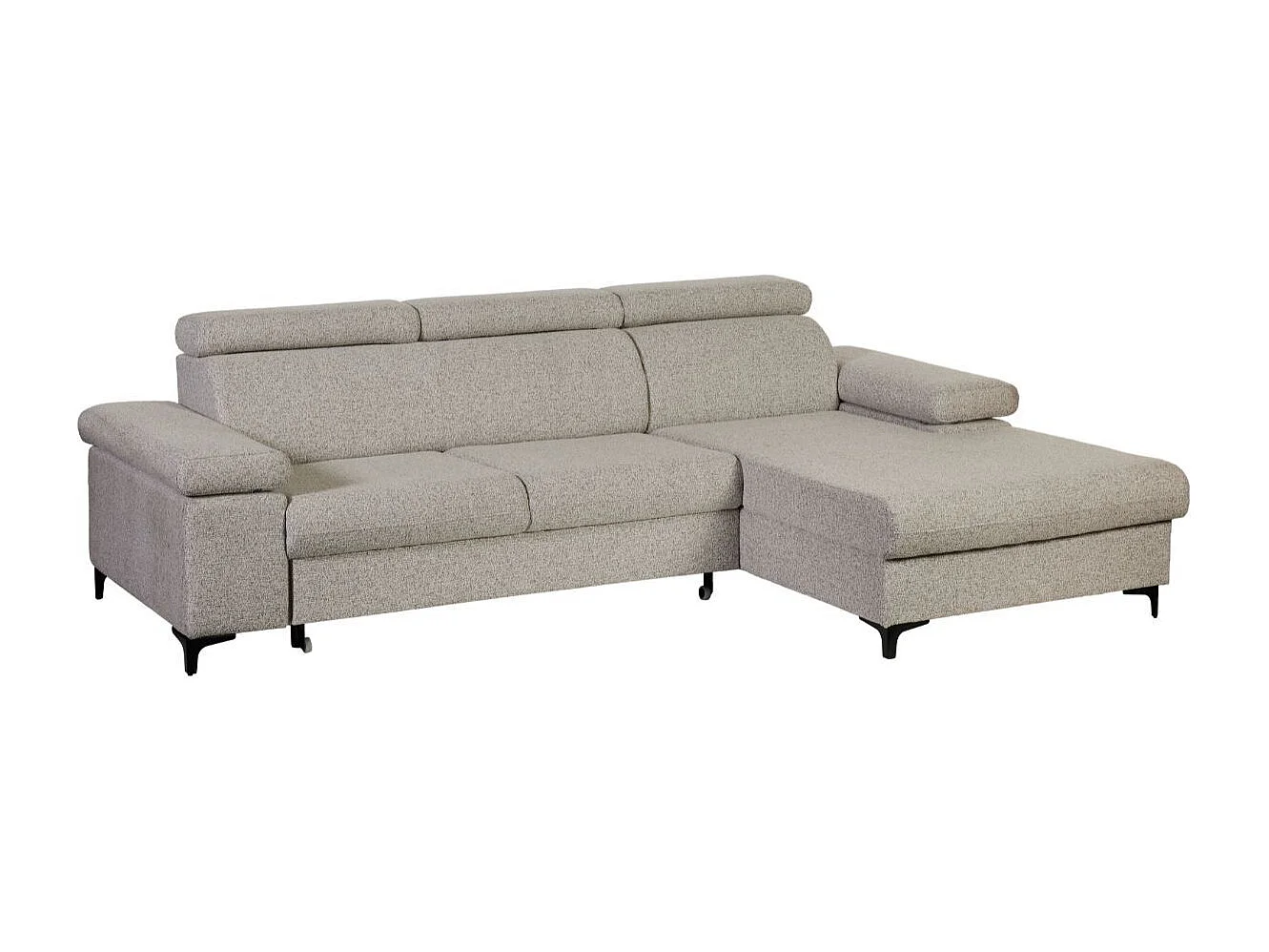 Canapé Méridienne Droite 3 Places Convertible Tissu chenillé Gris chiné - MARCEAU