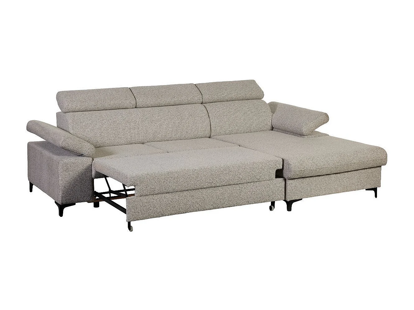 Canapé Méridienne Droite 3 Places Convertible Tissu chenillé Gris chiné - MARCEAU