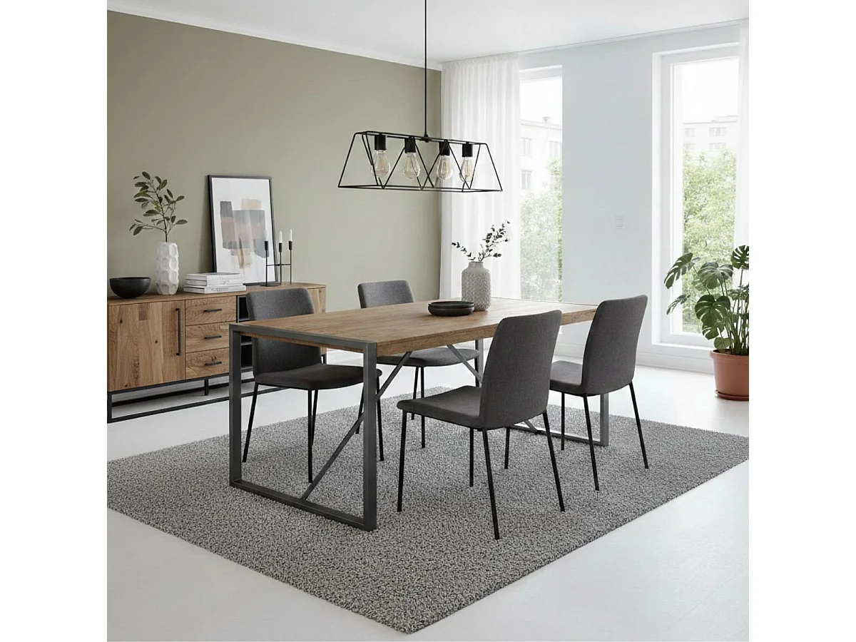 Table de repas 180cm en bois massif recyclé et acier patiné - MANGOVRE