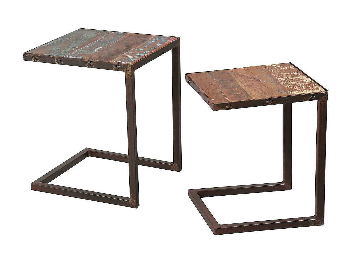 Tables basses gigognes carrées en métal et plateaux bois massif recyclé - EREL