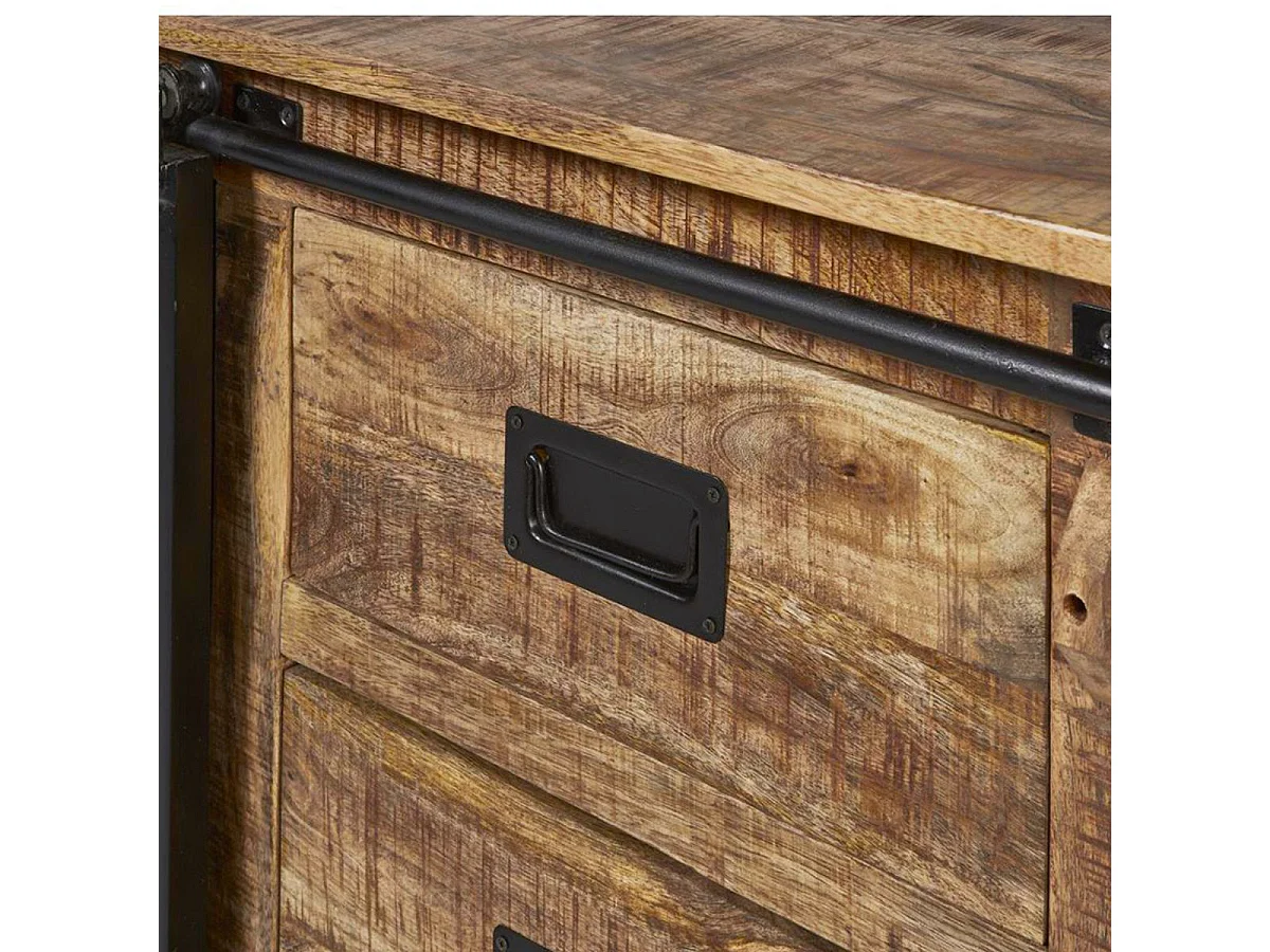 Buffet 2 portes coulissantes et 6 tiroirs Manguier et métal noir - RAJAN