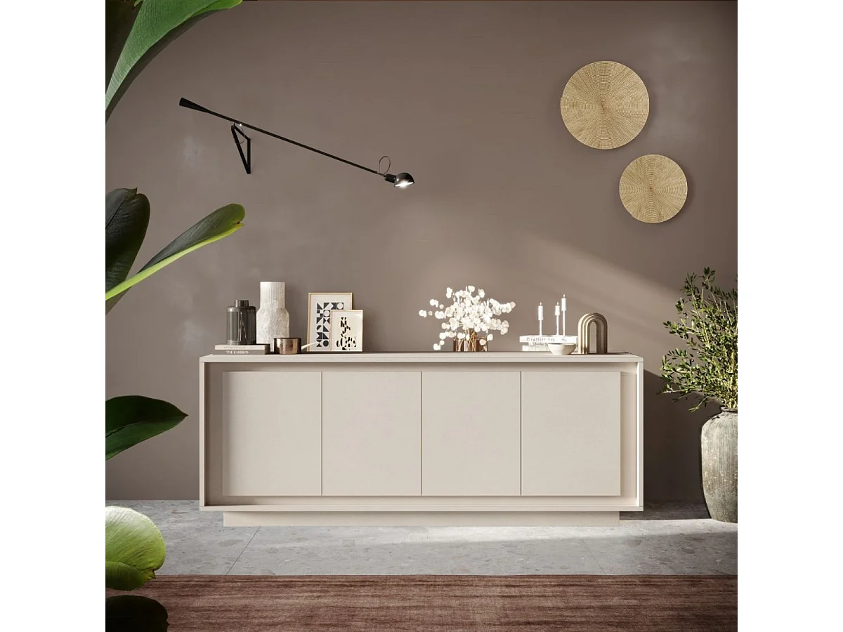 Buffet 4 portes beige poudré piètement socle - AZONTO