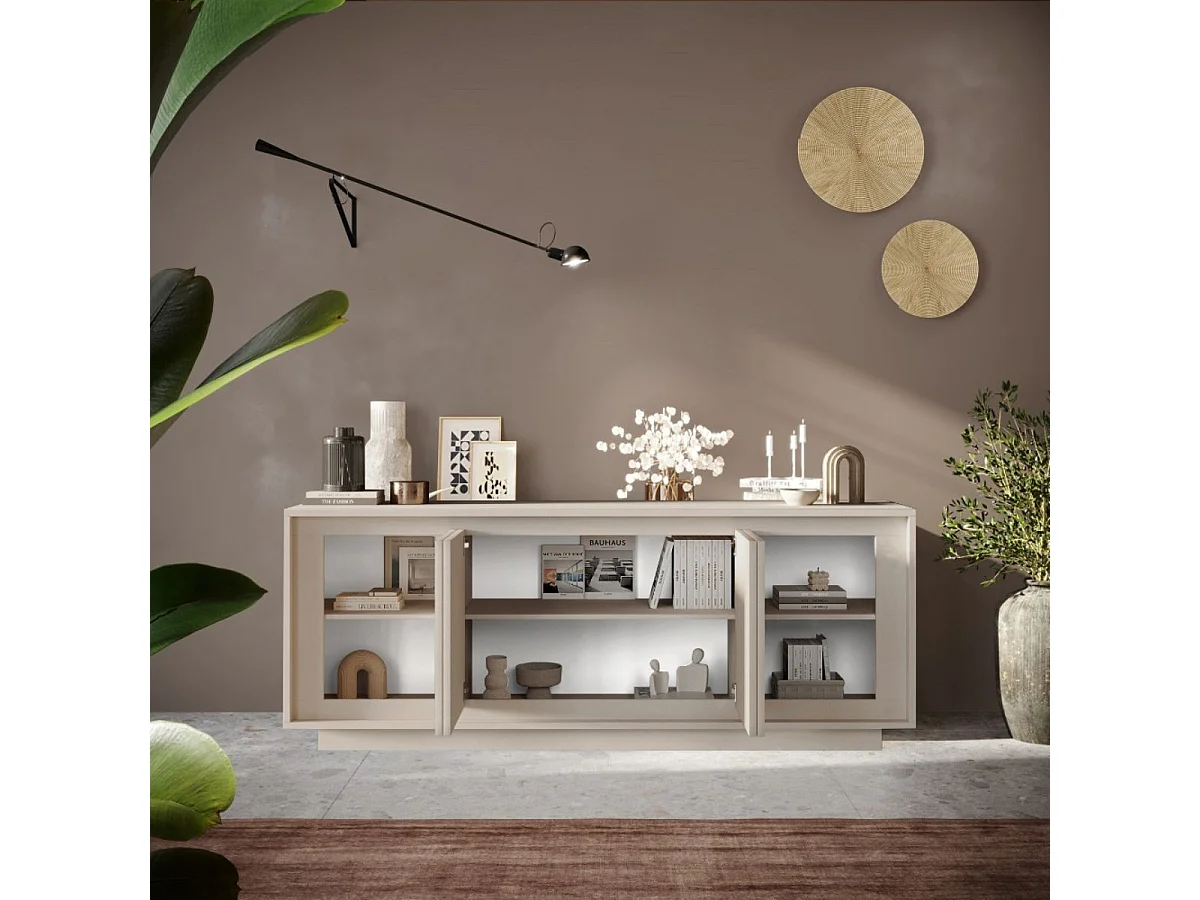 Buffet 4 portes beige poudré piètement socle - AZONTO