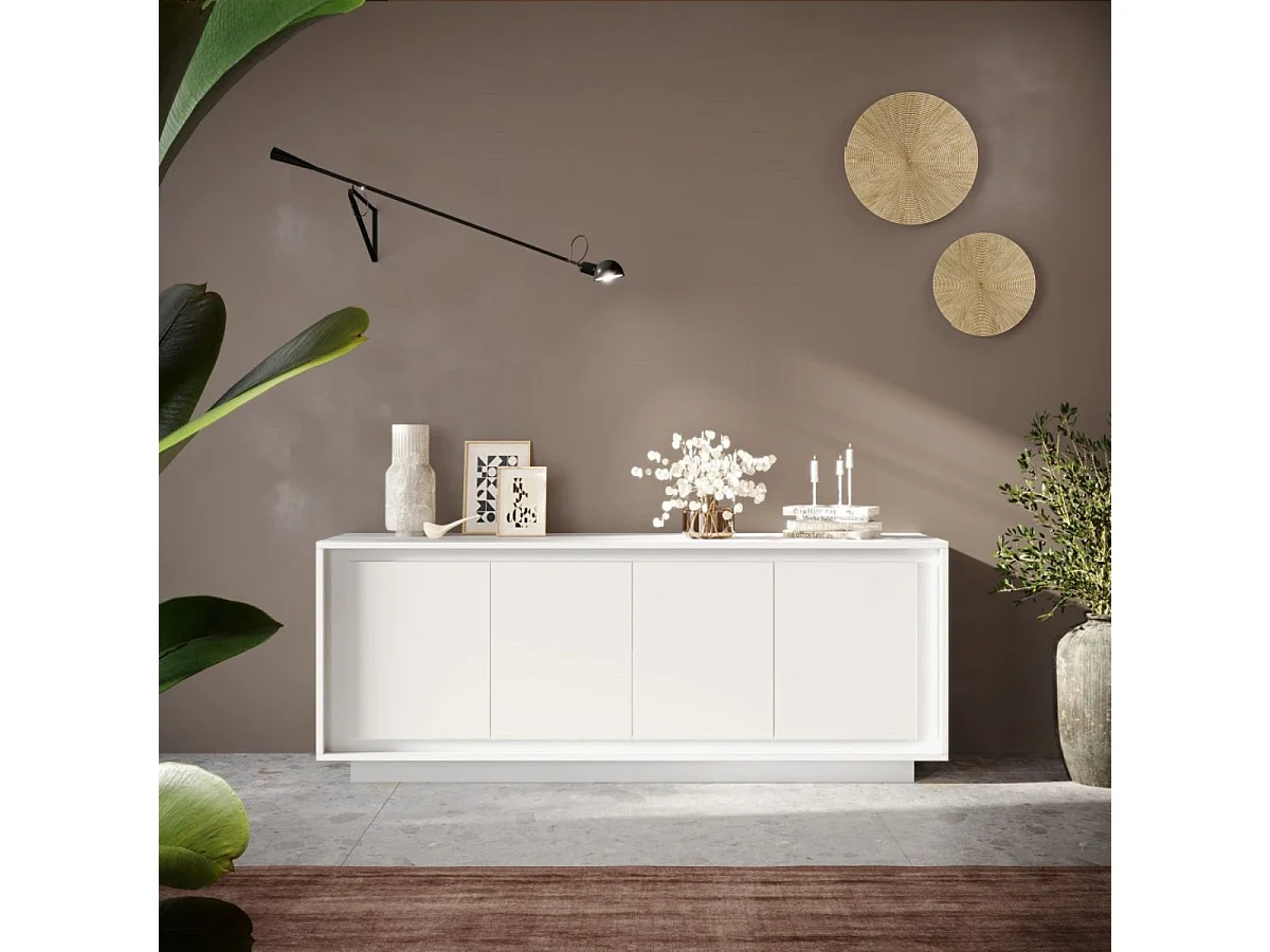 Buffet 4 portes blanc laqué piètement socle - AZONTO