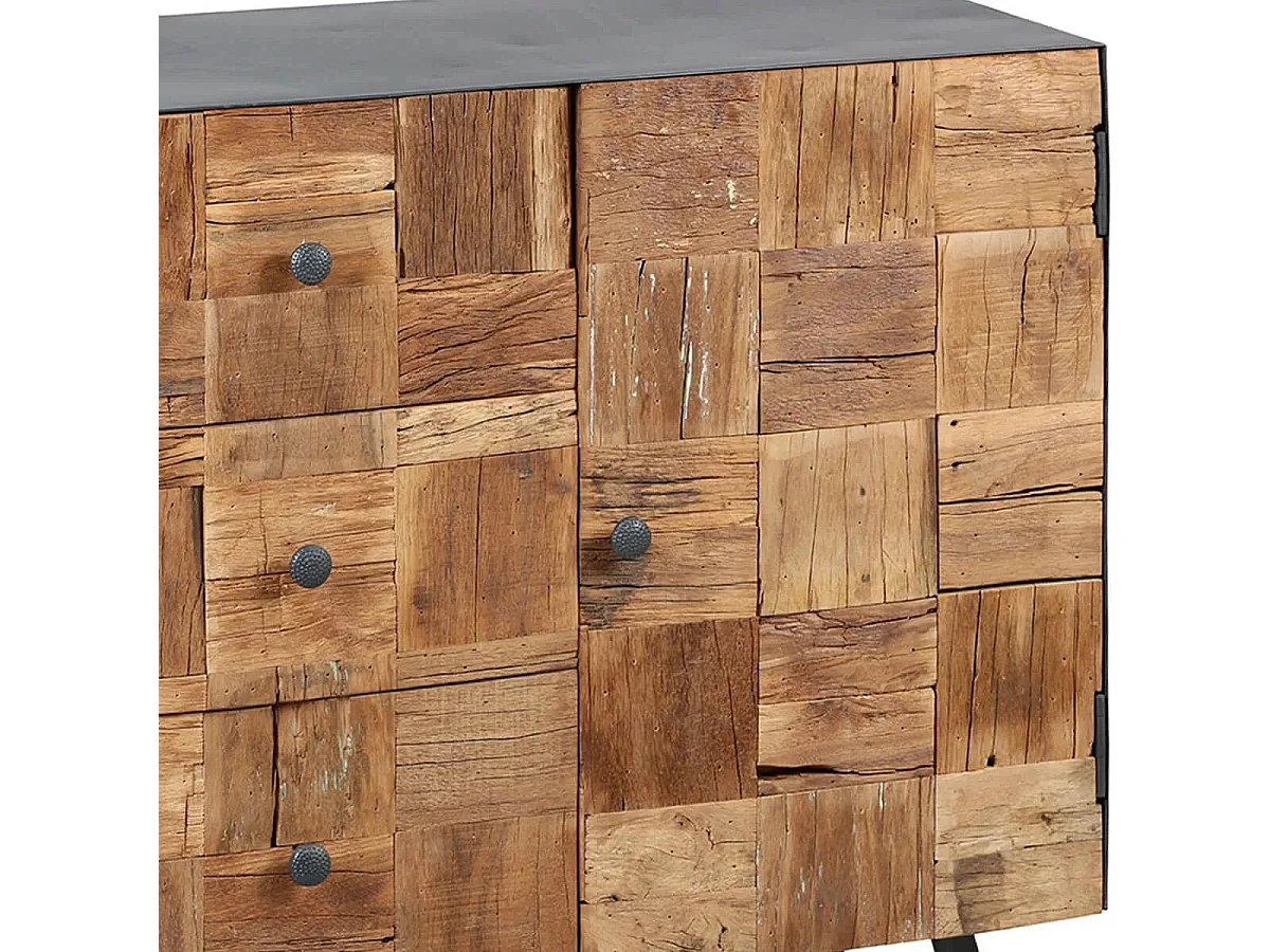 Meuble d'entrée 1 porte 3 tiroirs en acier gris mat et façades en bois massif - FULBERT