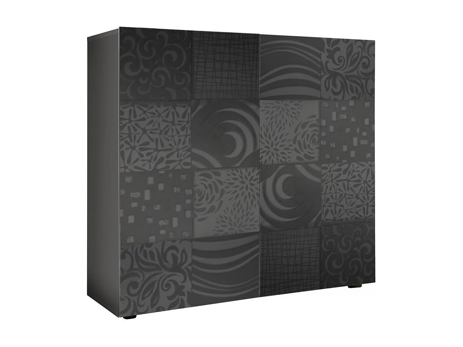 Rangement 2 portes anthracite laqué sérigraphies multi-motifs - JUAN