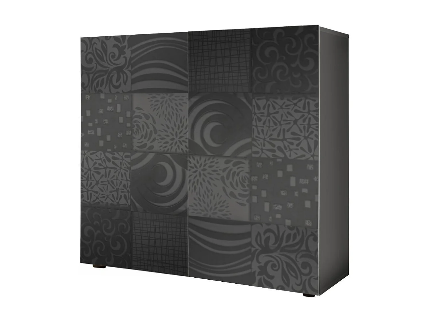 Rangement 2 portes anthracite laqué sérigraphies multi-motifs - JUAN