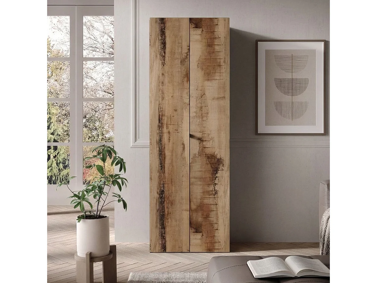Rangement armoire 2 portes noir graphite et aspect bois antique - SYNERGIE