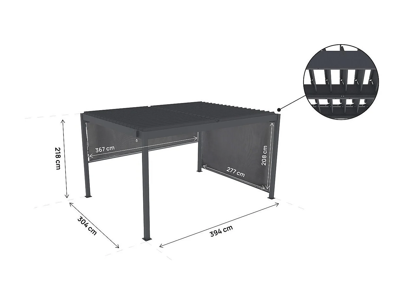 Pergola bioclimatica con 2 tende in alluminio "Windsor" - 3 x 4 m - Grigio