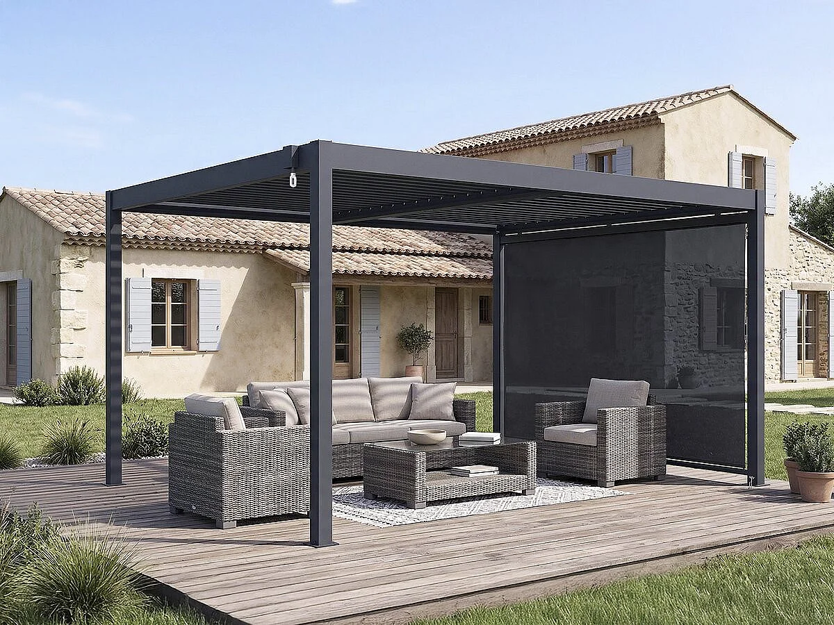 Pergola bioclimatique avec store en aluminium "Windsor" - 3 x 4 m - Gris