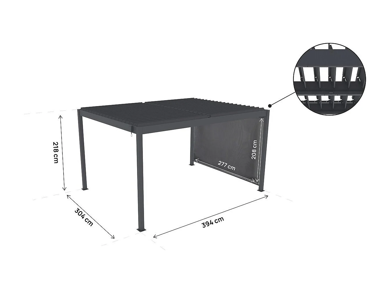 Pergola bioclimatique avec store en aluminium "Windsor" - 3 x 4 m - Gris