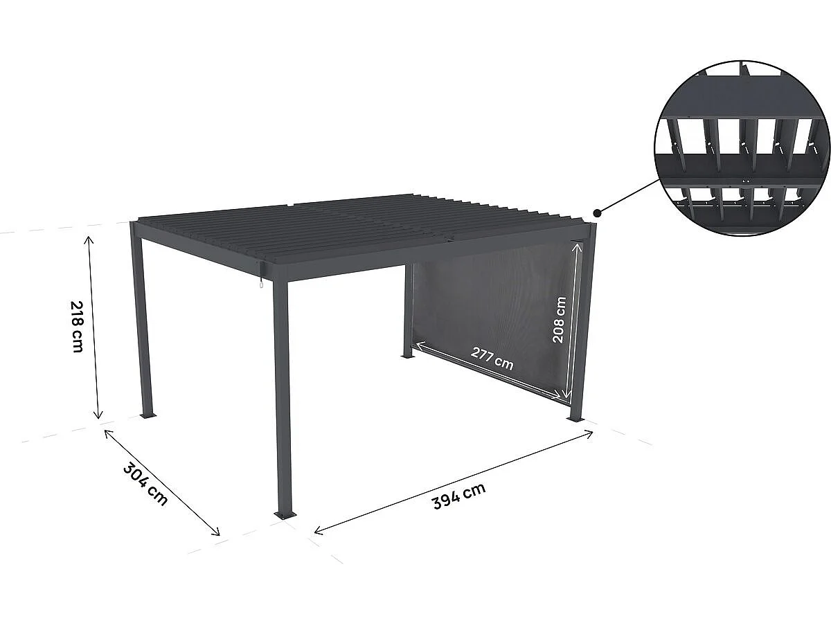 Pergola bioclimatique avec store en aluminium "Windsor" - 3 x 4 m - Gris