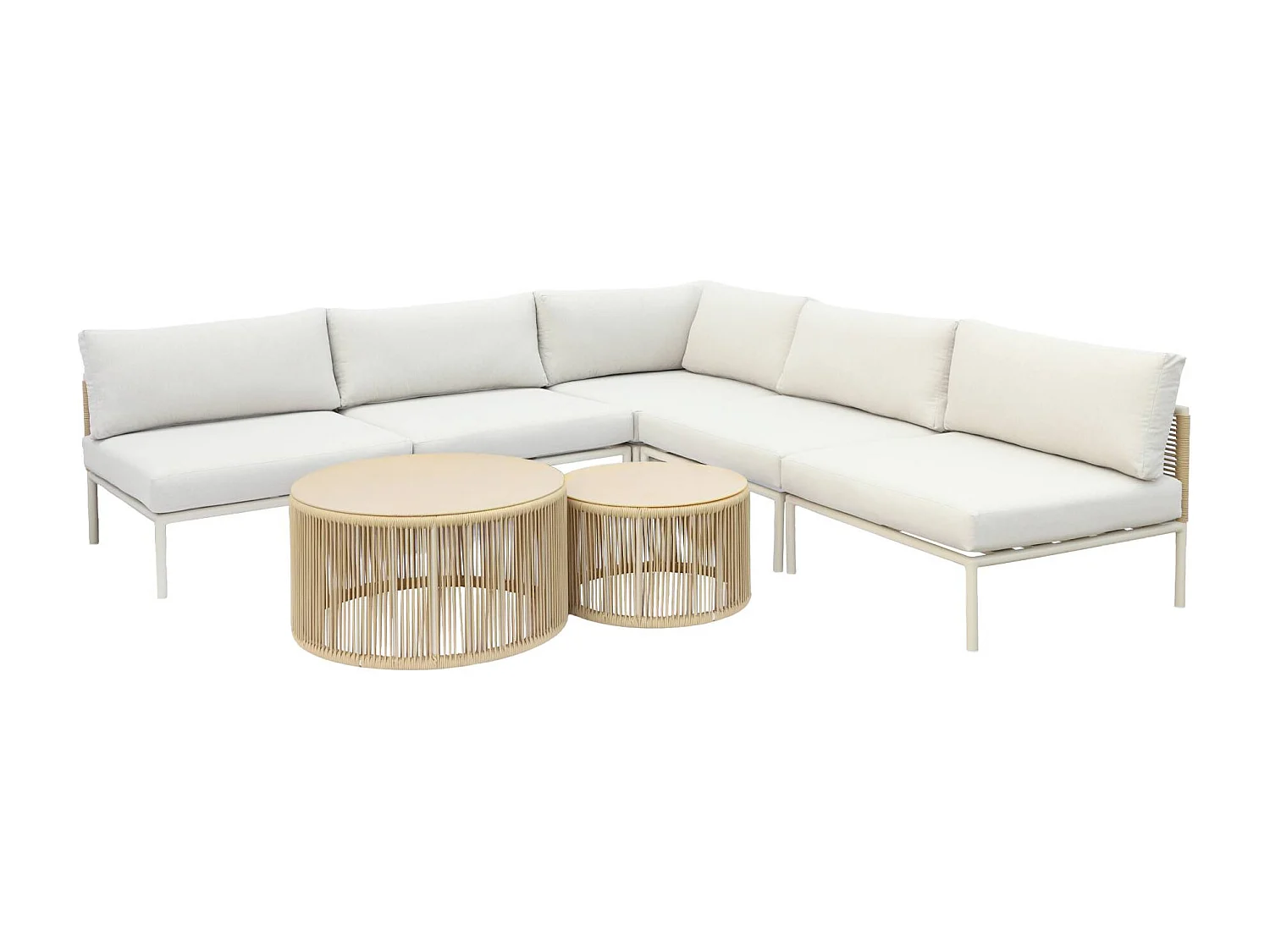 Salotto da giardino modulare in alluminio e corde, 5 posti, beige