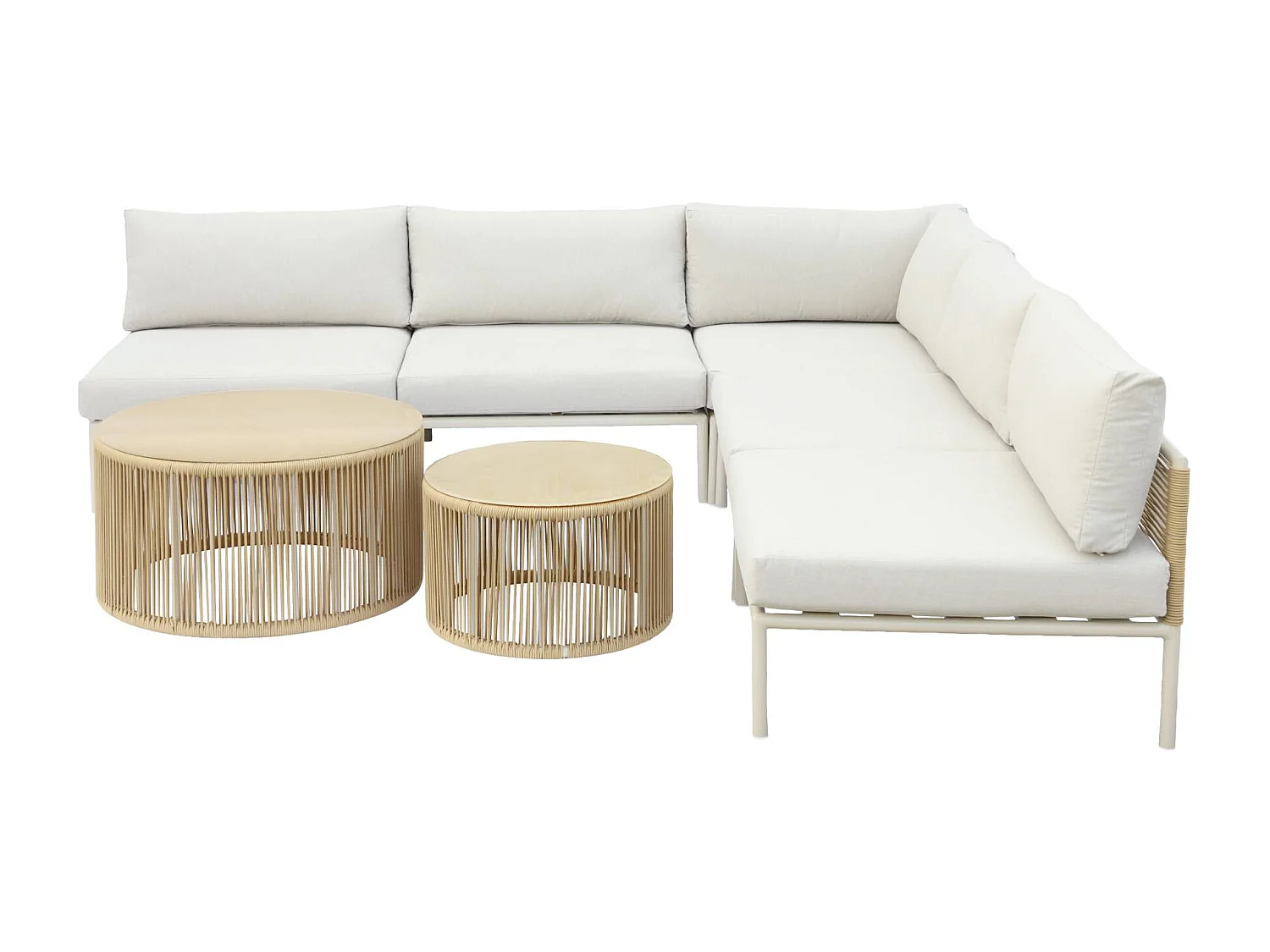 Salotto da giardino modulare in alluminio e corde, 5 posti, beige