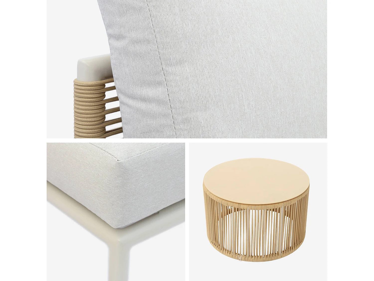 Salotto da giardino modulare in alluminio e corde, 5 posti, beige