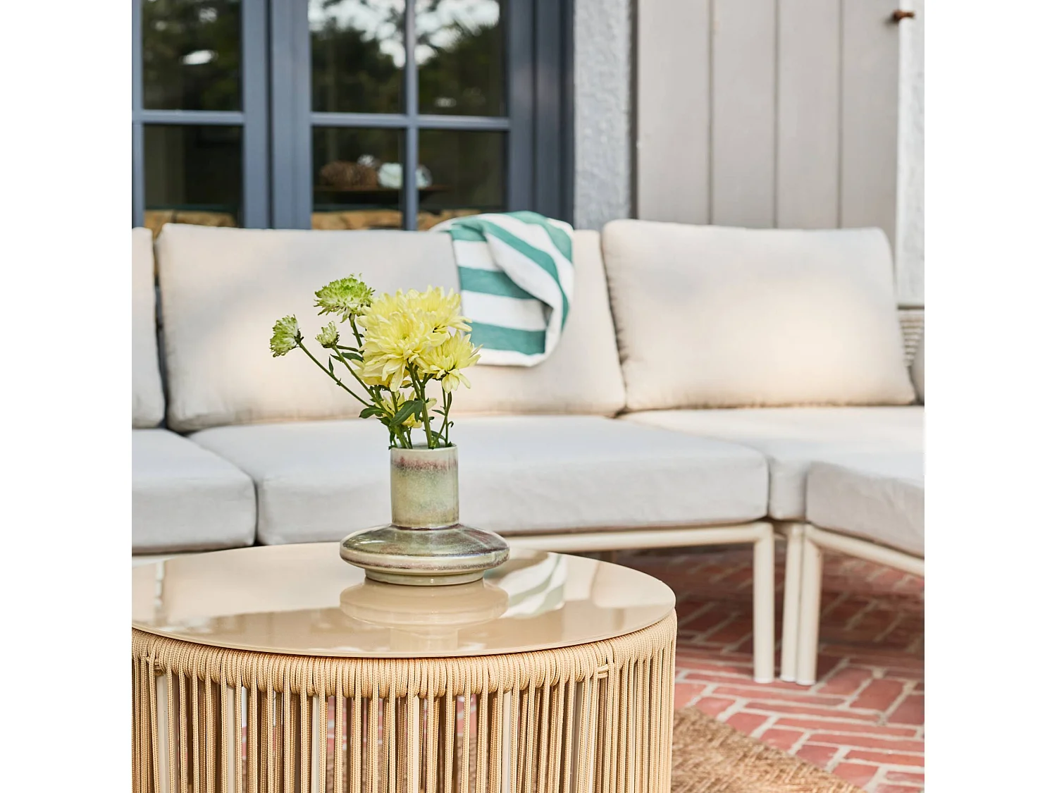 Salotto da giardino modulare in alluminio e corde, 5 posti, beige