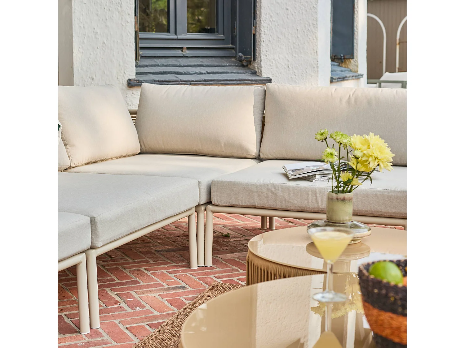 Salotto da giardino modulare in alluminio e corde, 5 posti, beige