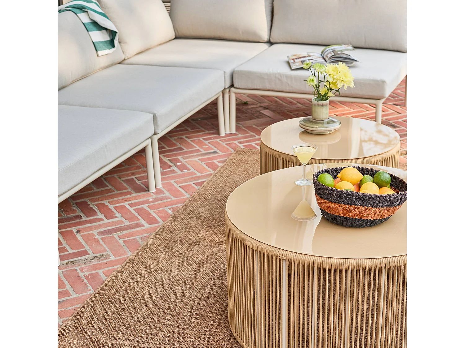 Salotto da giardino modulare in alluminio e corde, 5 posti, beige