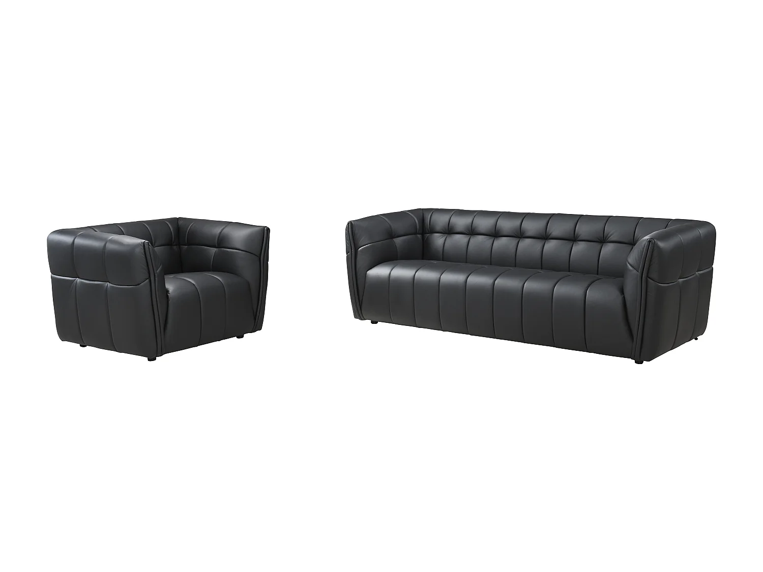 Canapé 3 places et fauteuil en cuir noir DUGORI