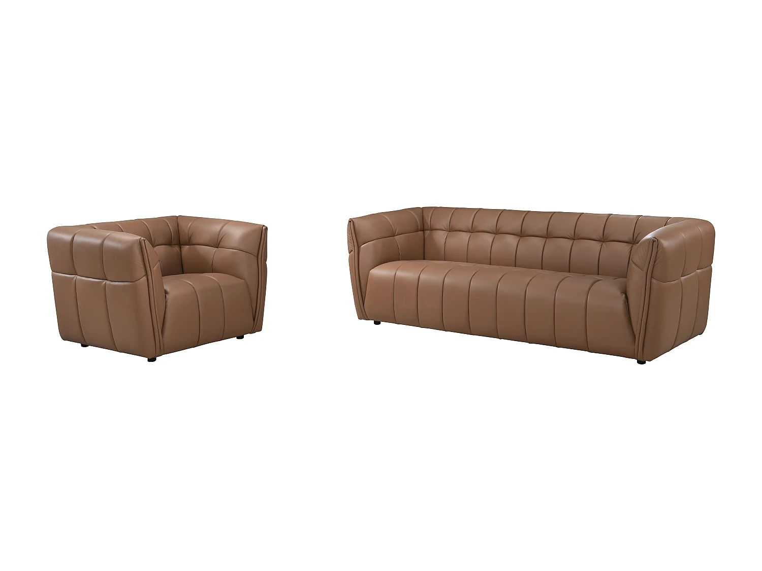 Canapé 3 places et fauteuil en cuir camel DUGORI