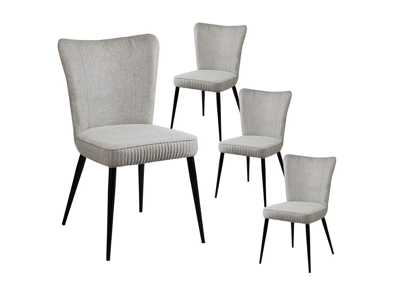 Lot de 4 Chaises Tissu Gris Clair Chiné Pieds Métal Noir Mat - MAURINE