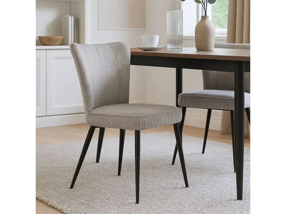 Lot de 4 Chaises Tissu Gris Clair Chiné Pieds Métal Noir Mat - MAURINE