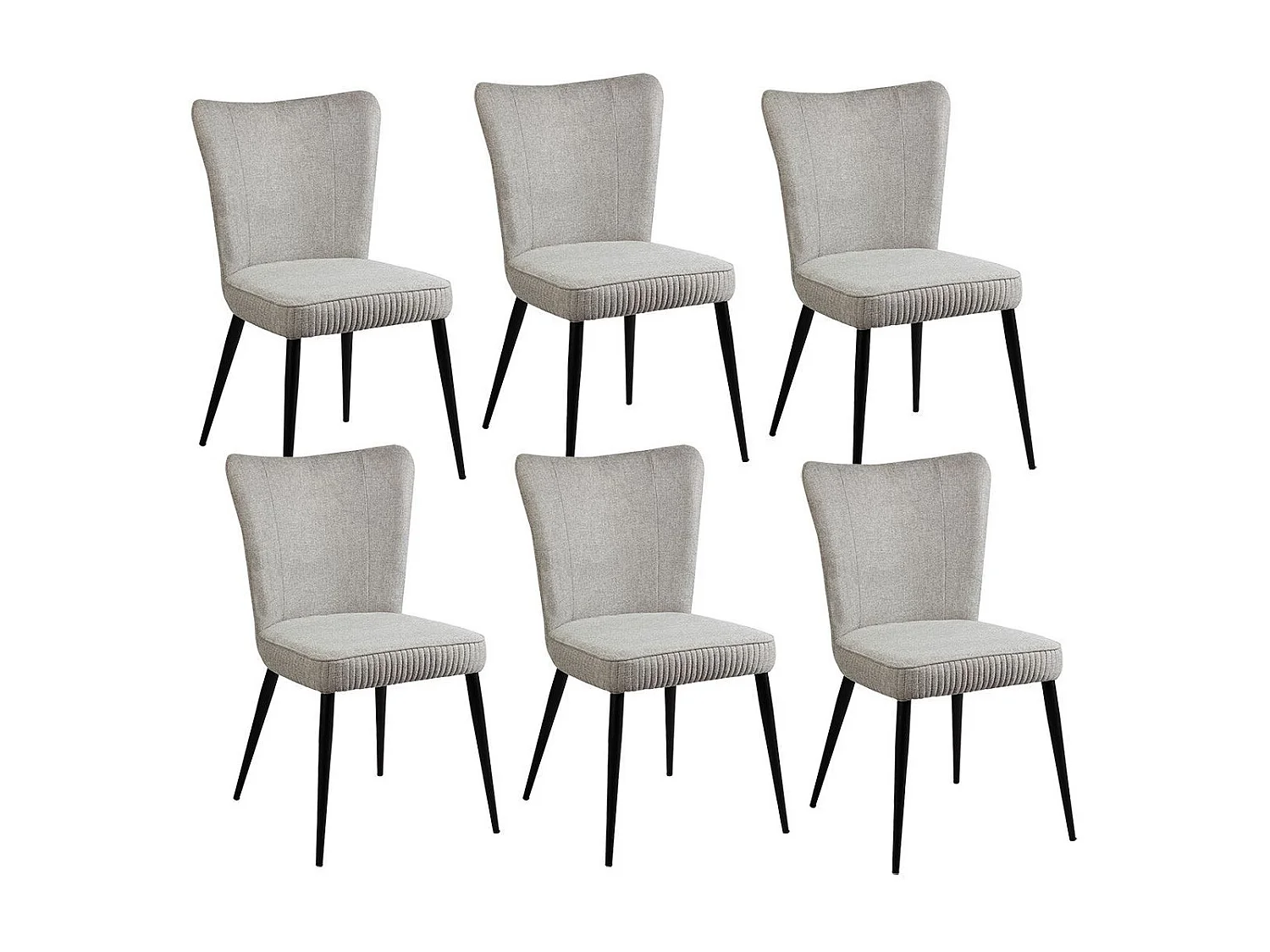 Lot de 6 Chaises Tissu Gris Clair Chiné Pieds Métal Noir Mat - MAURINE