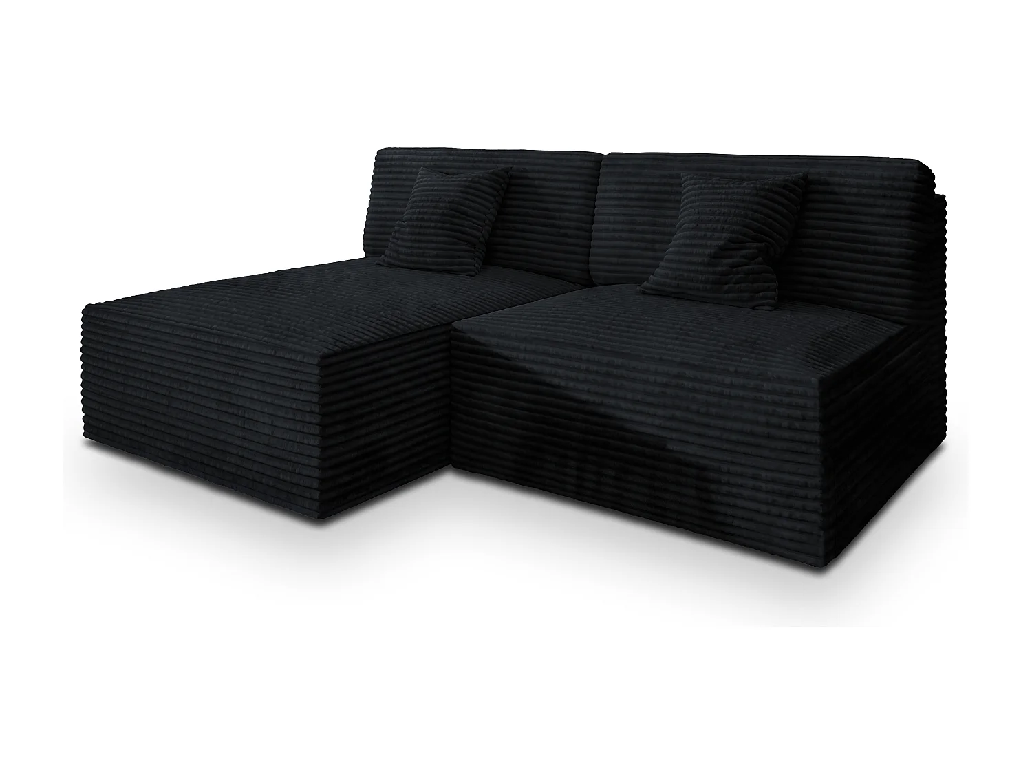 Canapé d'angle FIORO Noir en velours côtelé avec fonction de couchage