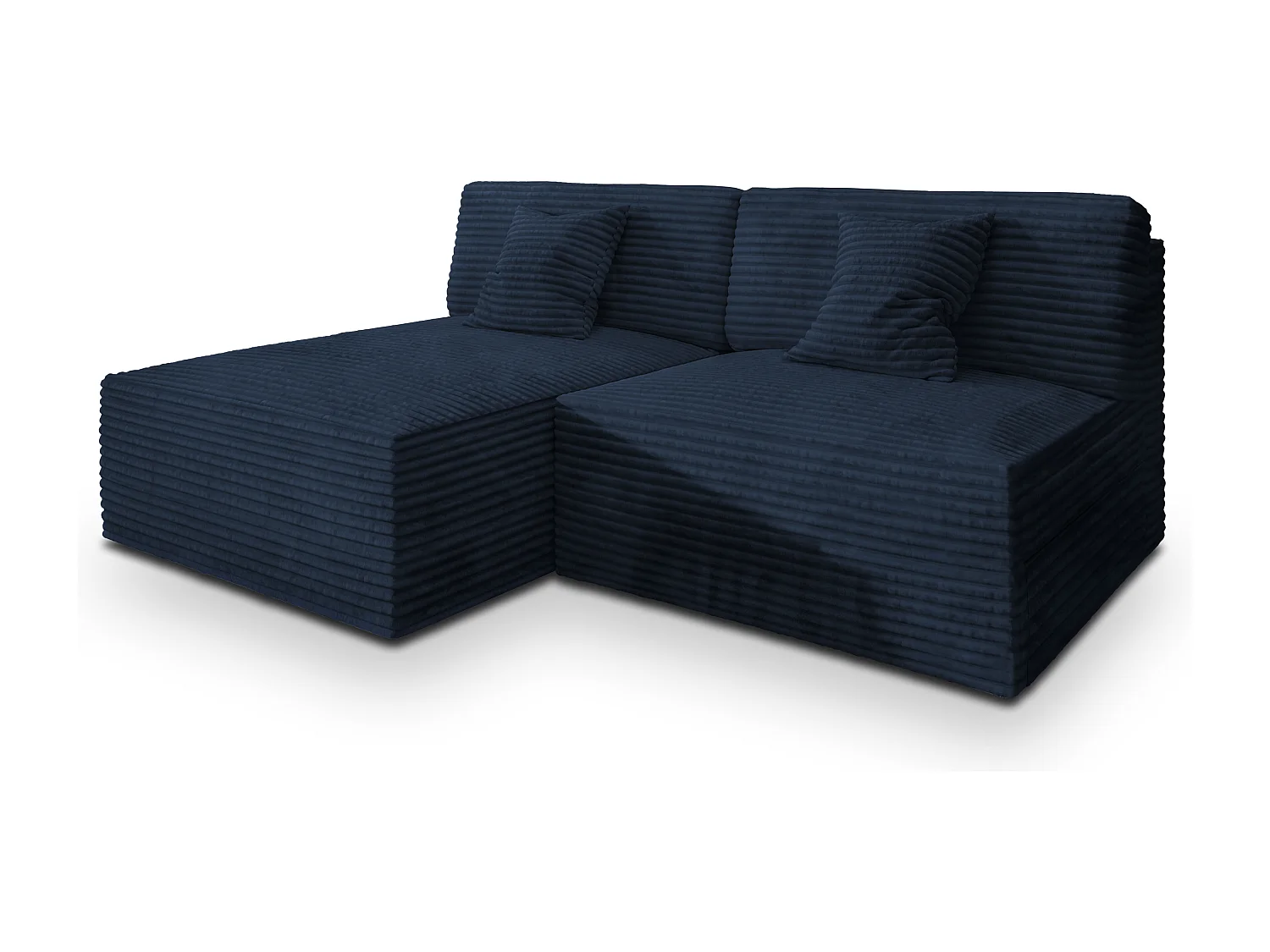 Canapé d'angle FIORO Bleu en velours côtelé avec fonction de couchage