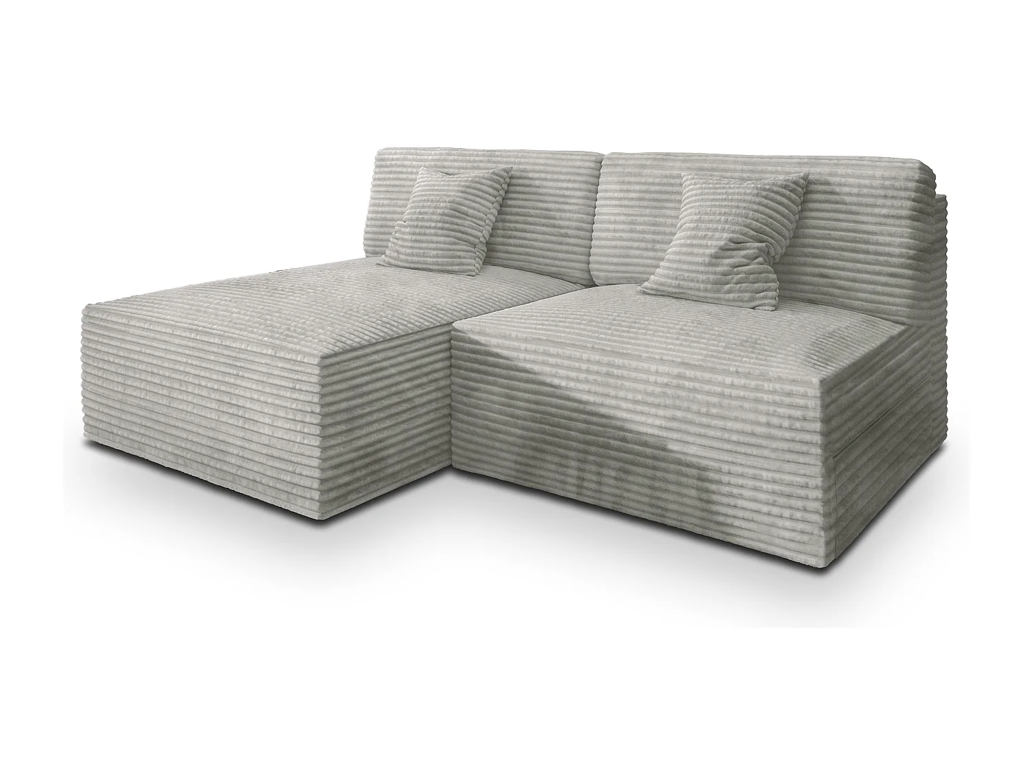 Canapé d'angle FIORO Gris clair en velours côtelé avec fonction de couchage