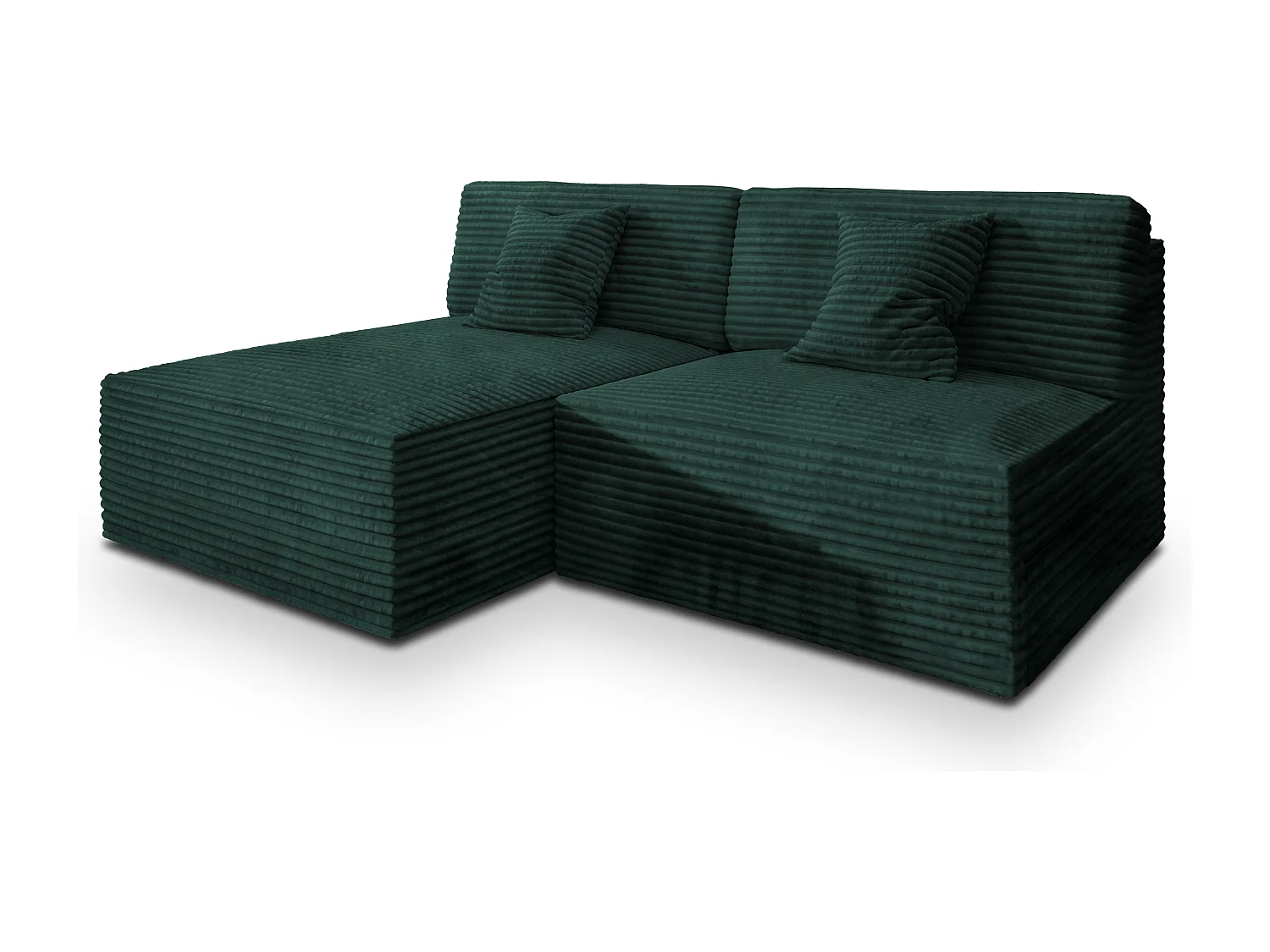 Canapé d'angle FIORO Vert Sapin en velours côtelé avec fonction de couchage
