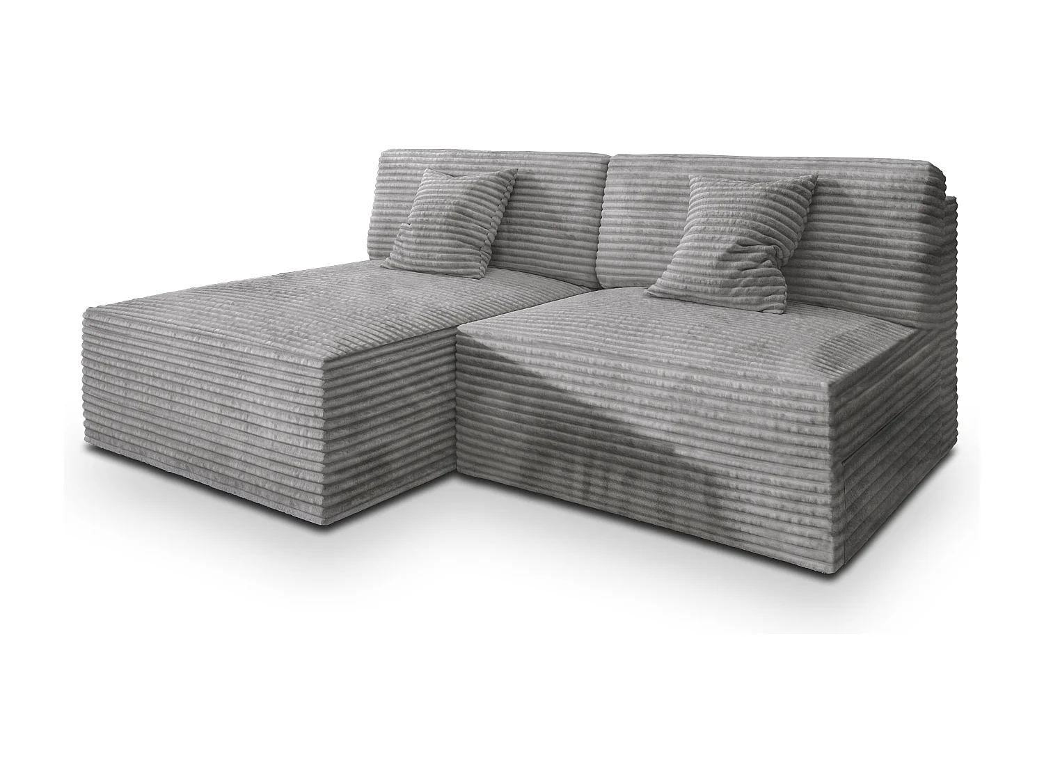Canapé d'angle FIORO Gris clair en velours côtelé avec fonction de couchage
